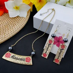 Fashion Hawaiian Manamea Necklace Jewelry Set With Natural Pearls Enamel Pohnpei Samoa Jewellery