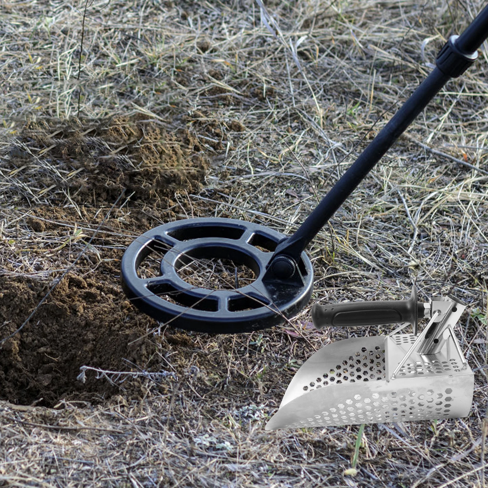 

Metal Detecting Shovel Stainless Steel Sand Scoop Beach Sifter Lightweight ABS Handle Digging Spade Rock Sifter Accessories