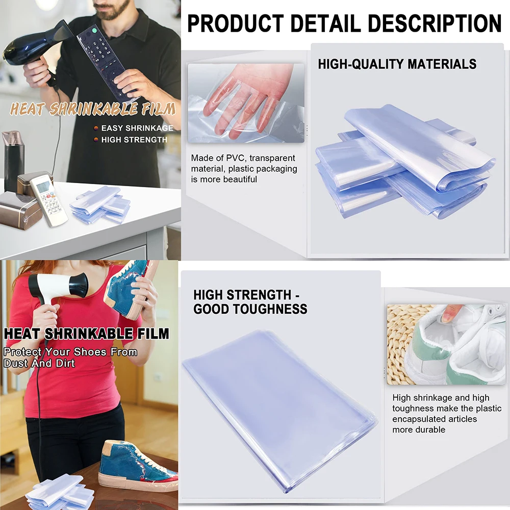 100 قطعة بولي كلوريد الفينيل الحرارة يتقلص الفيلم حقيبة Diy بها بنفسك منفاخ الساخن ختم شقة الفم التفاف الطفل حذاء كاجوال تخزين مقاوم للماء حقيبة بلاستيكية شفافة