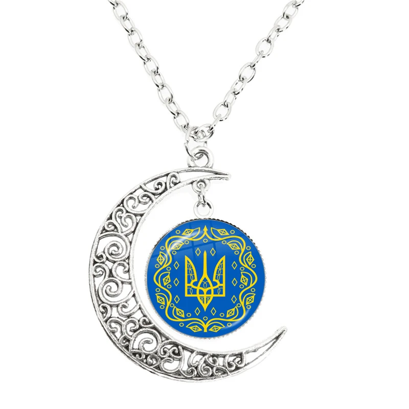 Collana con ciondolo in vetro rotondo con simbolo ucraino della bandiera dell\'ucraina collana con ciondolo in vetro per gioielli regalo di