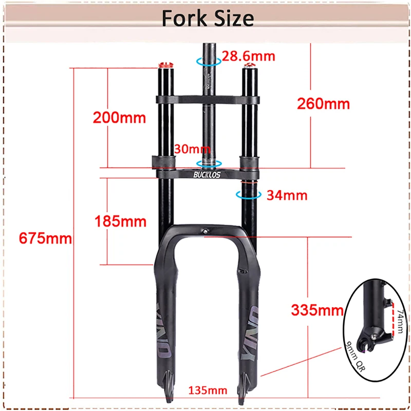 BUCKLOS 20x4.0 Ebike Suspension Fork Dual Crown 9*135mm 20inch Air Fork Disc Brake Front Fork for Mountain Beach Snow Bike