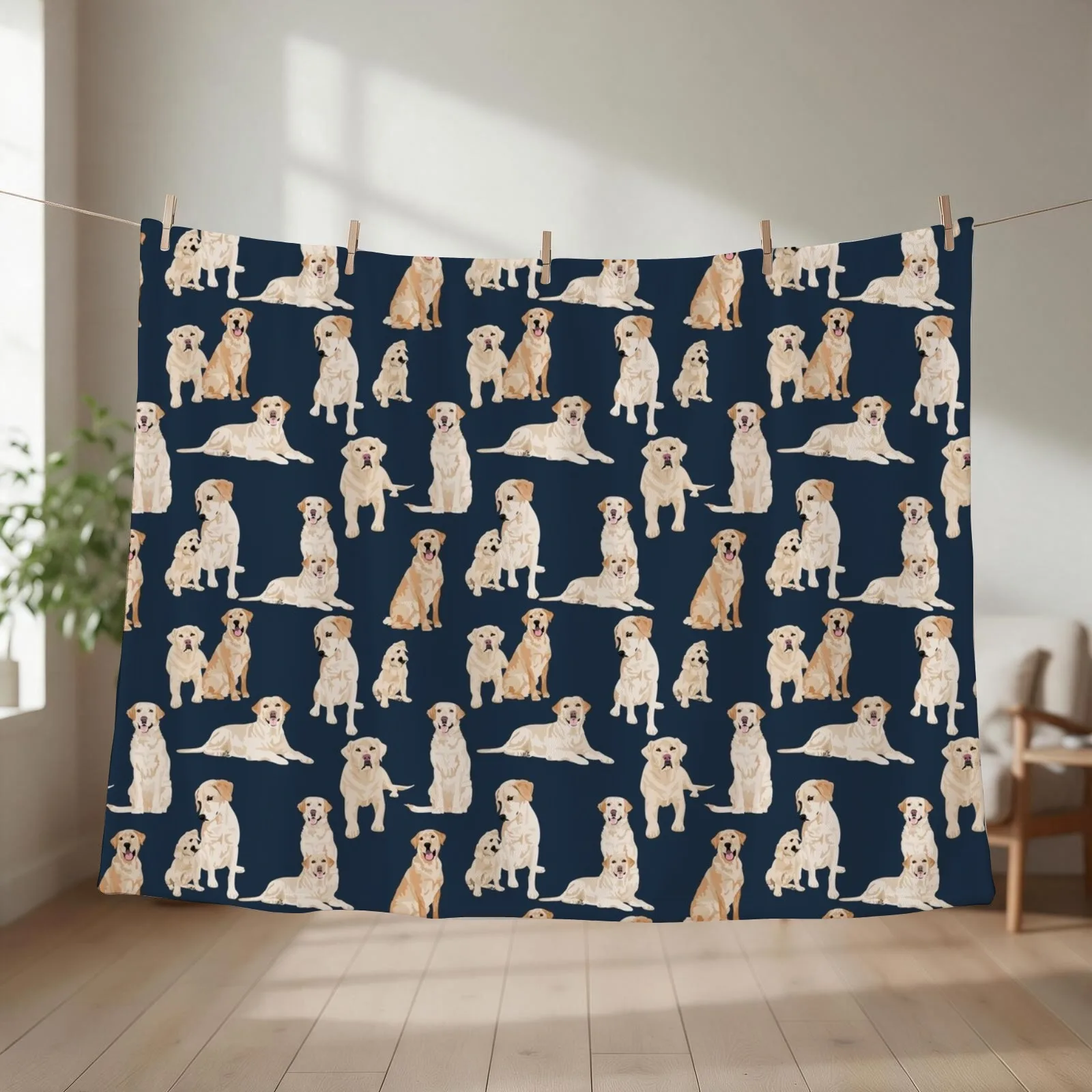 Yellow labs navy Throw Blanket couch cozy soft plush fuzzy picnic outdoor blanket