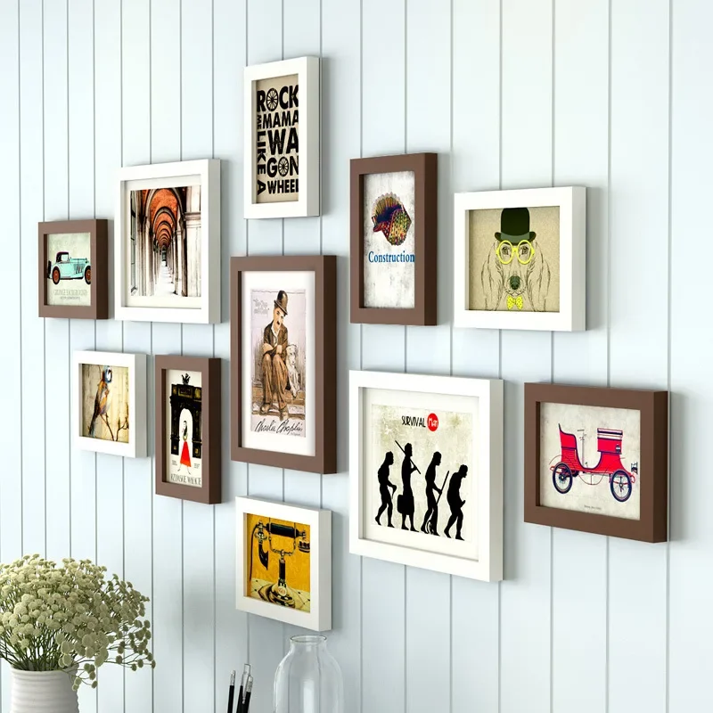 Solid Wood Picture Frames for Background Wall Decor, Creative Wall Photo Collage Album, Unique Wall-Mounted Frame