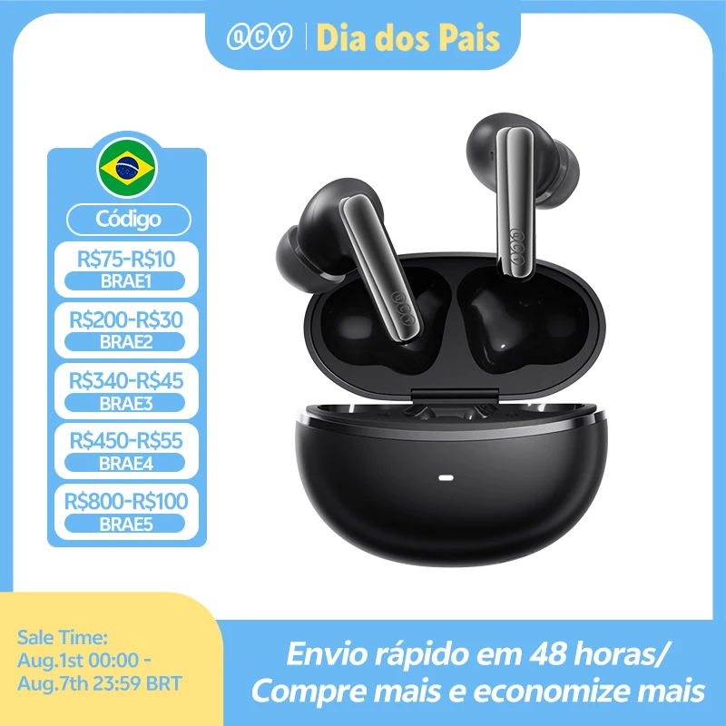QCY MeloBuds N70 Fones de ouvido sem fio ANC Bluetooth 6.0 com cancelamento de ruído adaptativo LDAC, áudio de alta resolução, 6 microfones ENC, 50 horas de reprodução, carregamento sem fio, detecção intra-auricular