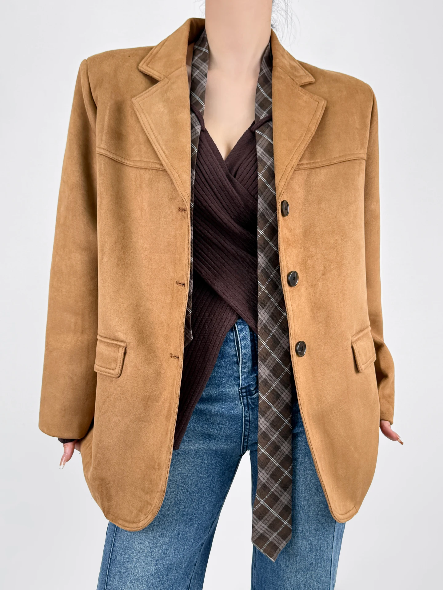 ダブル Z ヴィンテージ ブラウン スエード ジャエット レディース 秋冬 ルーズ カジュアル スモール ウエスタン スレ コート 暖かいフランネル生地 PU レザー