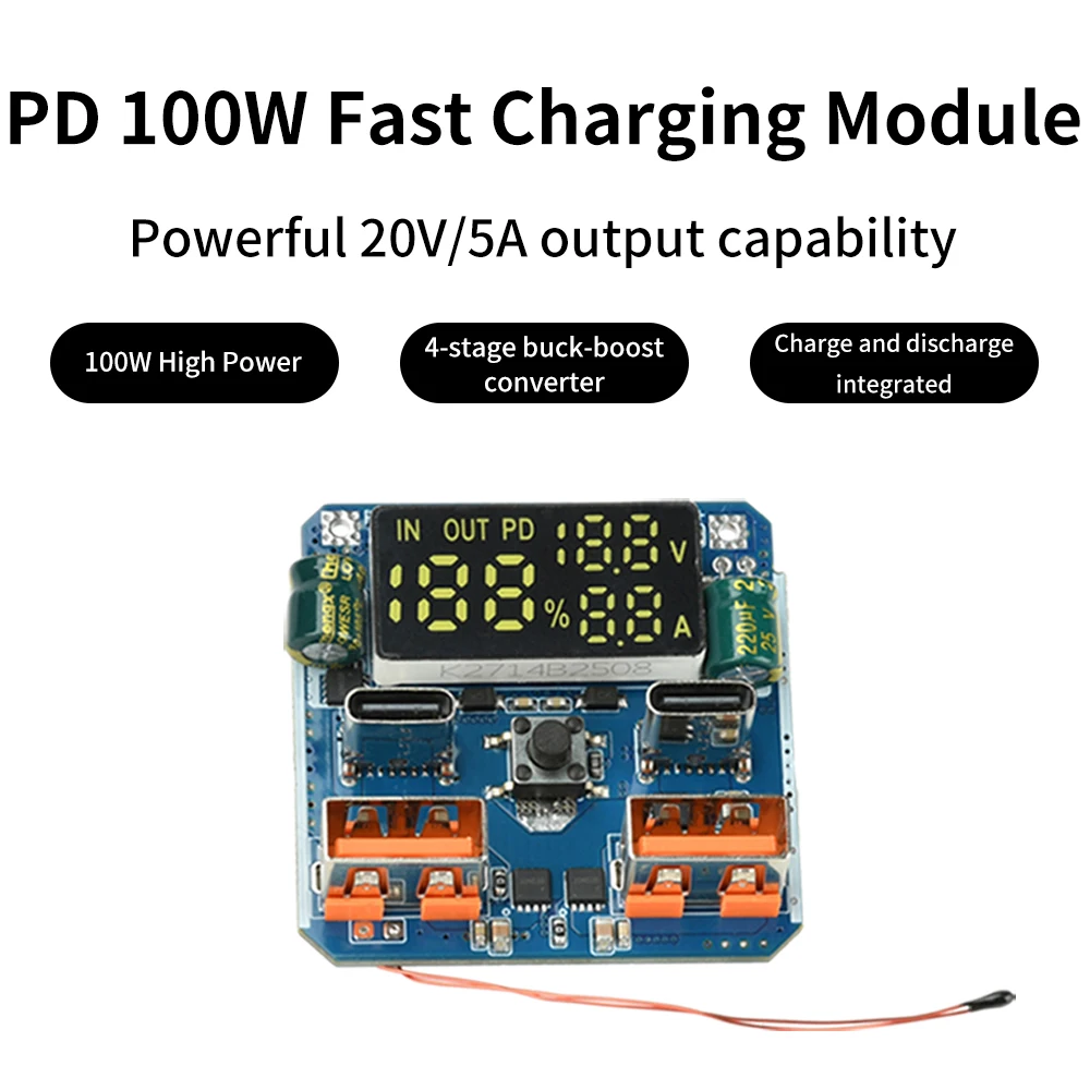 Lithium-Batterie-Ladegerät, 4S PD, 100 W, Lade- und Entlademodul, 20 V, 5 A, Hochleistungs-Ausgang, Buck-Boost-Schaltung, kompatibel mit Power Ban