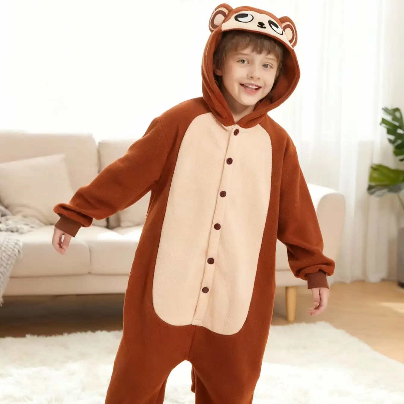Cute Monkey Cartoon Animal Jumpsuit for Children Hooded Pajamas Boys Girls Halloween Costume Kids' Animal Card Outfit