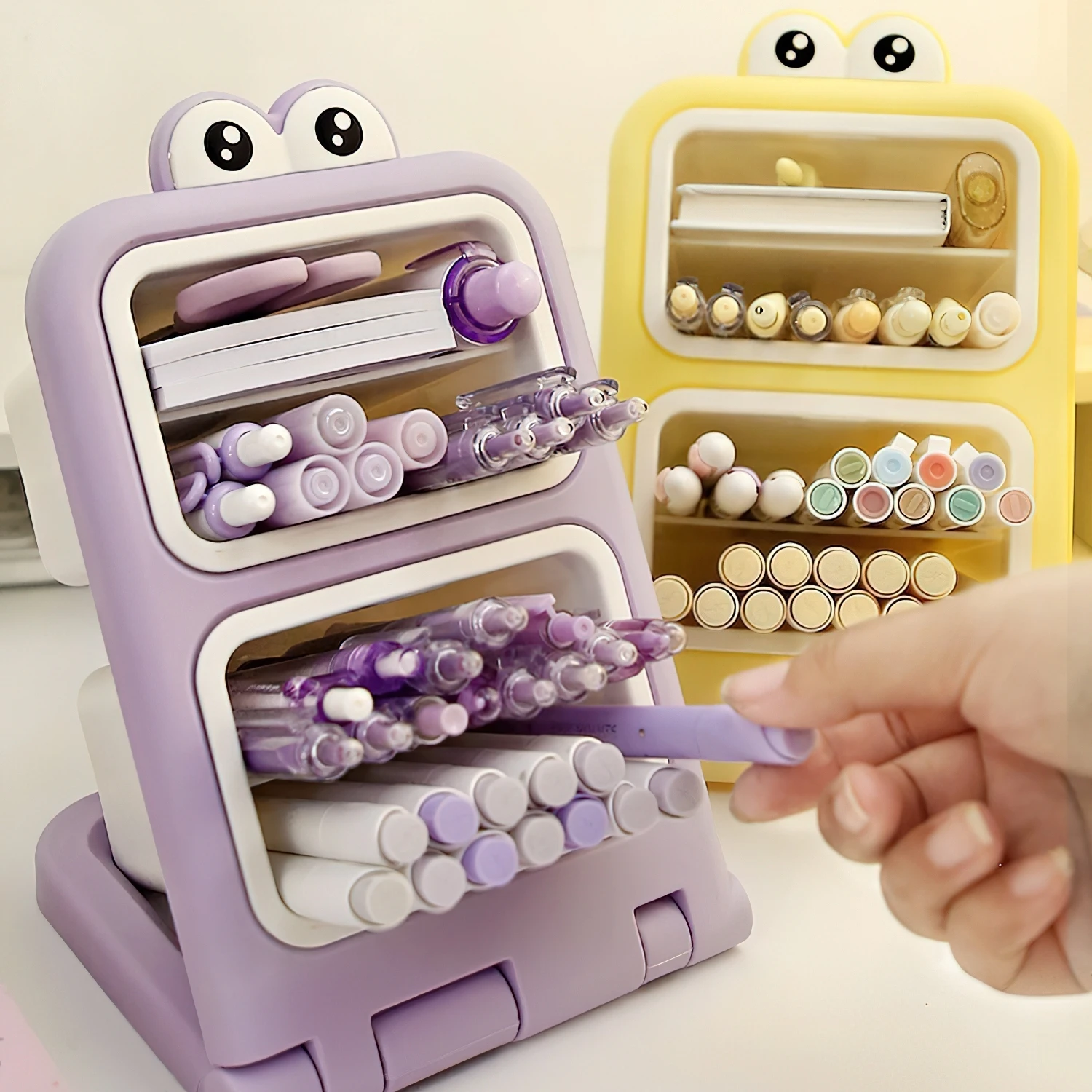Big Eyes Pencil Holder Cartoon Desk Storage Cream Color Table Container Case Organizer for Stationery Makeup Brush A7848