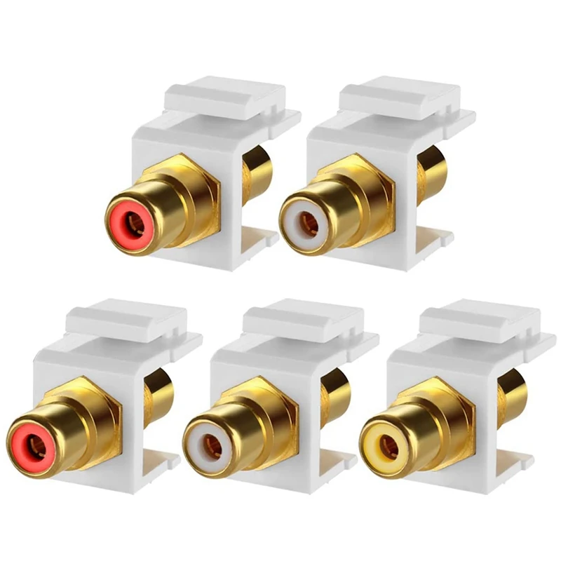 5-Pack RCA Keystone Jack Insert Connector Socket Female Snap in Adapter Port Gold Plated Inline Coupler for Wall Plate