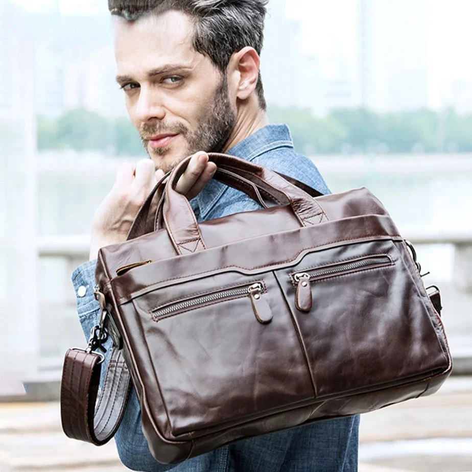 Men's Business Bag Leather One-shoulder Bag Portable Briefcase Men's Leather One-shoulder Messenger Bag Cross-body Laptop bags