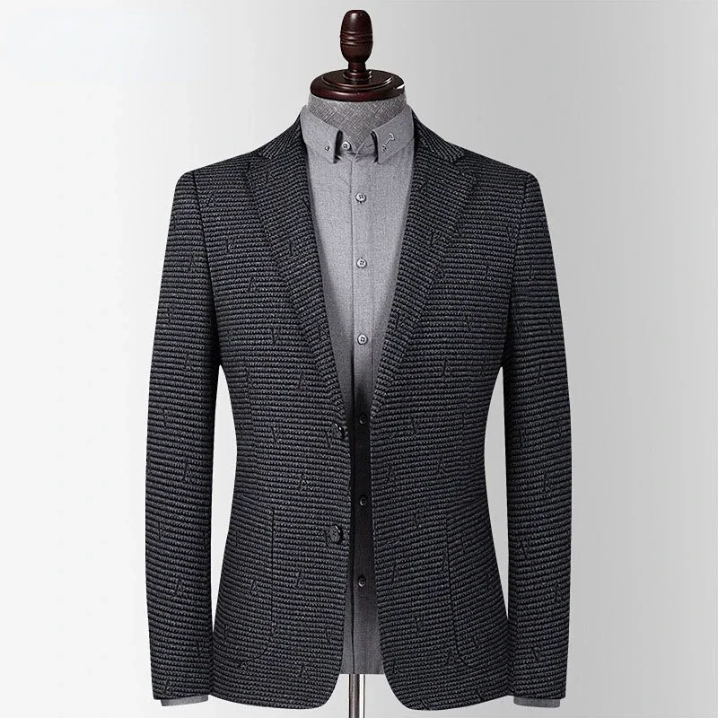 

New 2023 Autumn Winter Letter Embroidery Blazer Jacket Slim Fit Outwear Smart Casual High Quality Young Men Suit