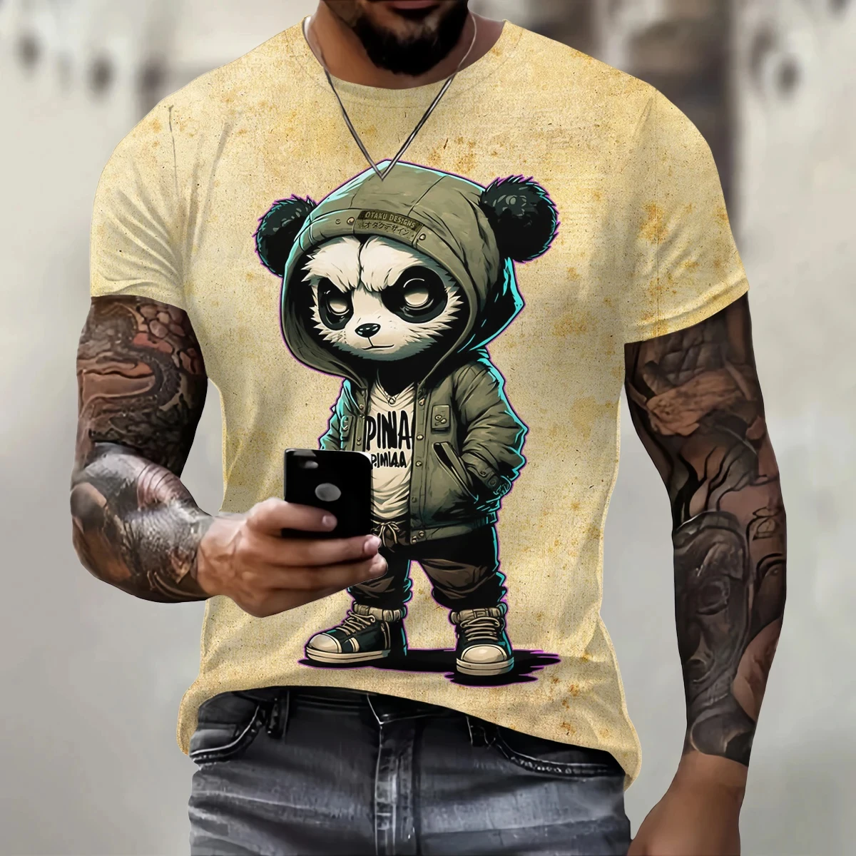 Funny 3D Panda Print T Shirt for Men Street Trend Harajuku Pullover Casual O-Neck Short Sleeve T-Shirt Fashion Loose Summer Tops