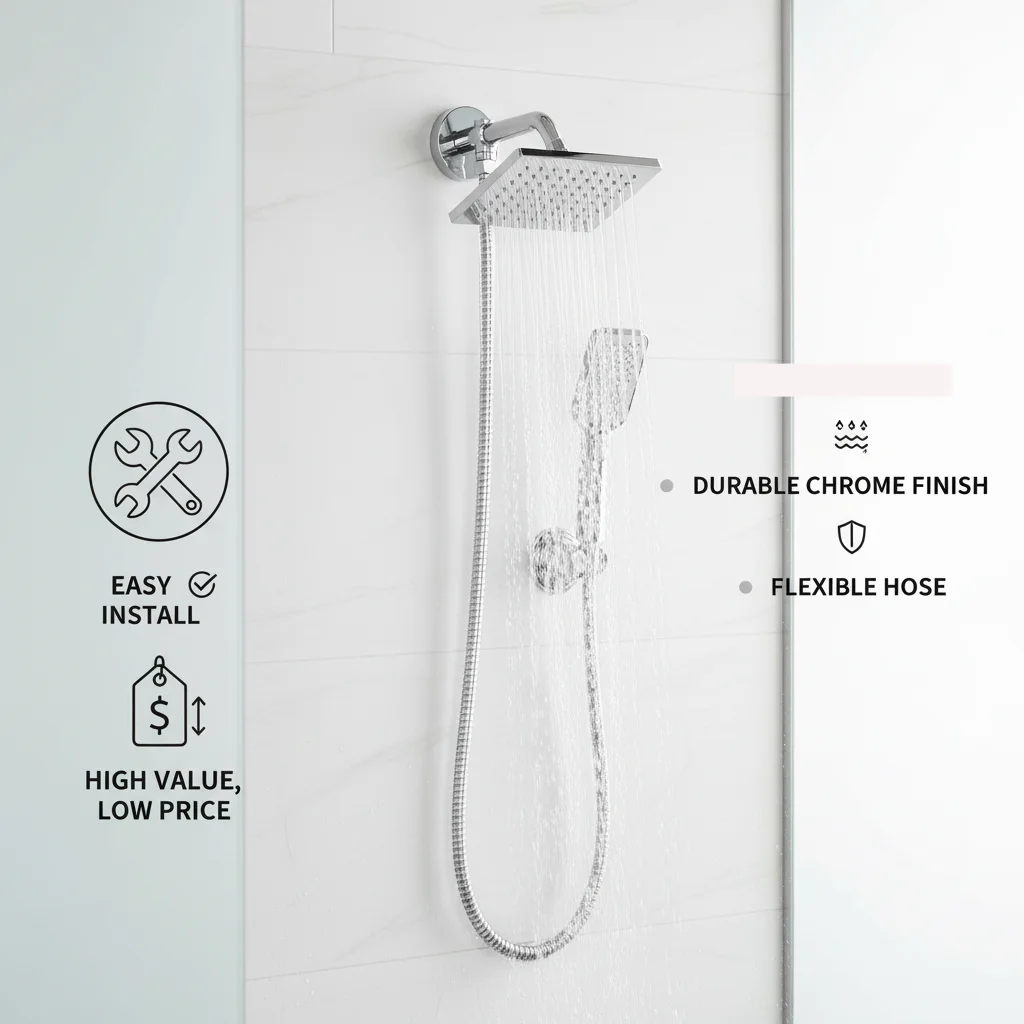 

2in1 Shower Set With Pause Function Handheld Shower And Adjustable 6 Inch Rain Shower Head Chrome Plated 10-Grade Anti-Corrosion
