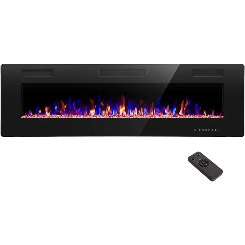 68 Inch Recessed and Wall Mounted Electric Fireplace, Fit for 2 X 6 Stud, Remote Control with Timer, Fireplaces