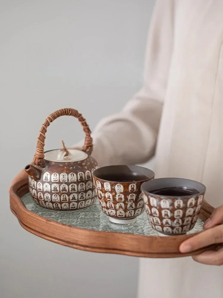 

Дуньхуан Wanfo Old Rock Mud Позолоченный серебряный виноградный ткацкий лучник Винтажный чайный сервиз кунг-фу Керамический чай большой емкости