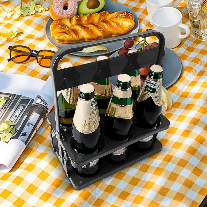 Portador de bebidas reutilizable con asa, contenedor plegable para Picnic, barbacoa, Catering, 6 botellas