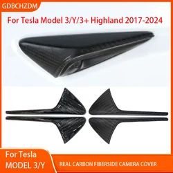 100% Real Carbon Fiber Side Camera Cover for Tesla Model 3 Highland 2024 Model Y 2017-2024 Leaf Board Sticker Accessories