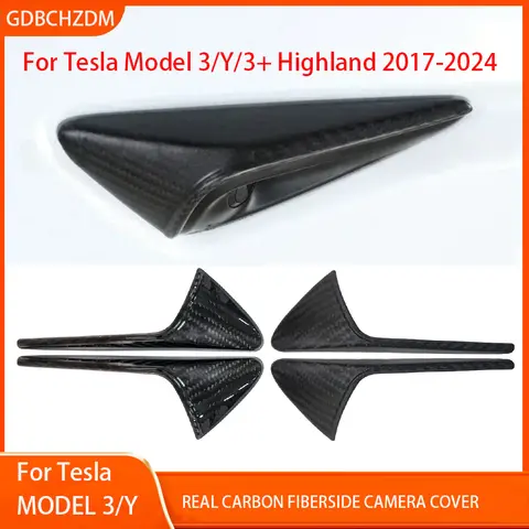 Tesla Model 3 Y Highland 2024 2025 모델 Y 2017-2025 리프 보드 스티커 액세서리 용 100% 실제 탄소 섬유 사이드 카메라 커버