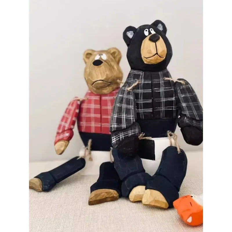 يتأرجح الساق الدب الخشب الحرفية الكوميدية الحيوان النحت خمر نمط غرفة المعيشة عرض فناء بونساي ديكور المنزل هدية روح الدعابة