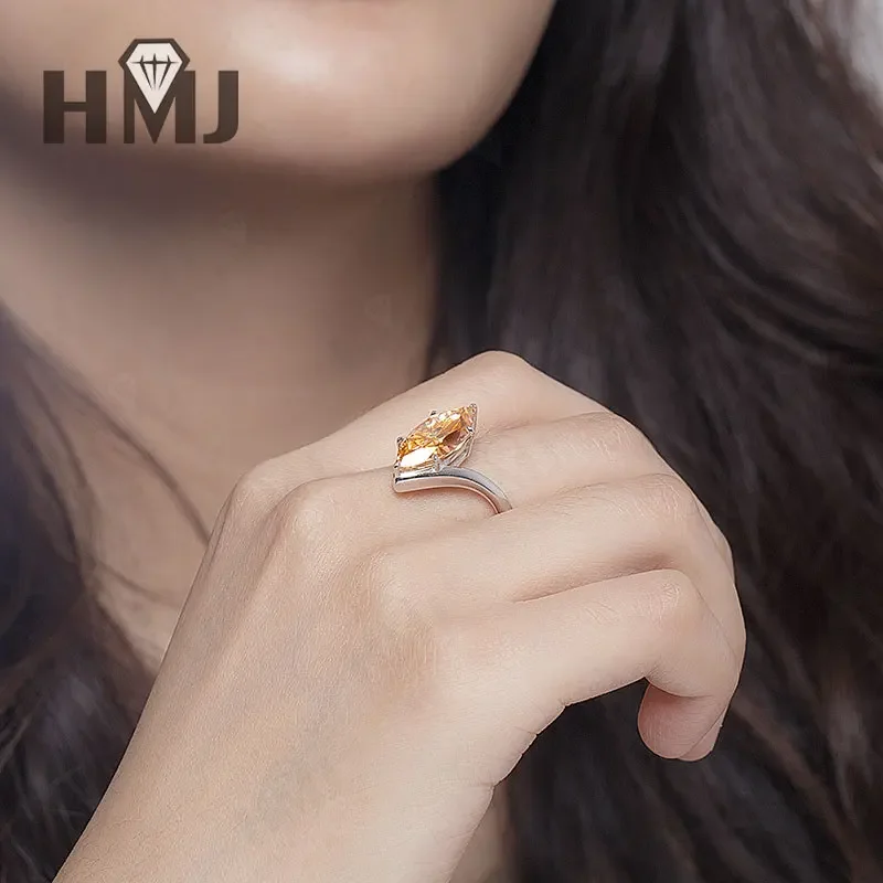 5 Karat Einfacher Ring 8,5x17mm Moissanit Marquise-Schliff Champagnerfarben 925 Sterling Silber Hochzeits-Verlobungsring Ewige Liebe Charms – Detail 10