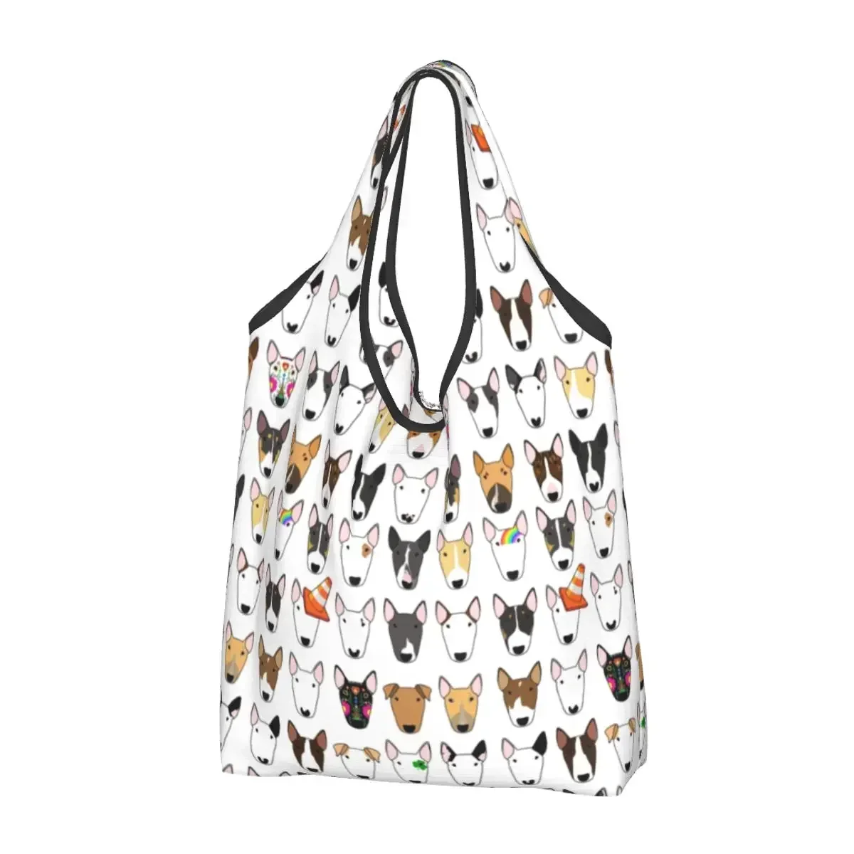 Fashion Print Multi Bull Repeat Tote Shopping Bags Portable Shopper Shoulder Dog Lover Bull Terrier Handbag