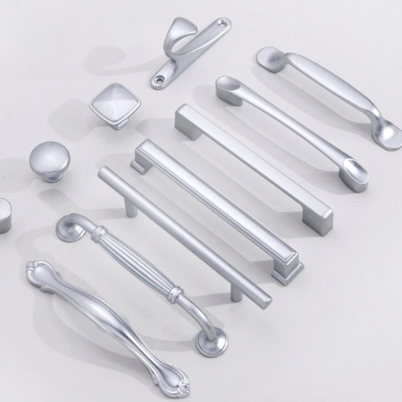 Silver Aluminum Alloy Wardrobe Door Pull Handle Modern Minimalist Drawer Single-Hole Knobs French Cabinet Furniture Solid Handle