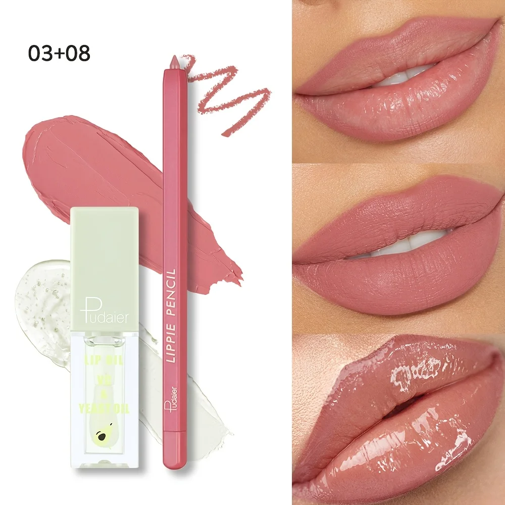 Set di lucidalabbra idratanti naturali opache da 2 pezzi + set di matite per labbra, idratazione a lunga durata e facile da applicare, una varietà di tonalità di bacche