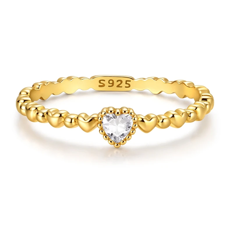 Original 925 Sterling Silver Rings Sparking Golden Heart Ring For Women Girls Jewelry Birthday Anniversary Gifts view 3