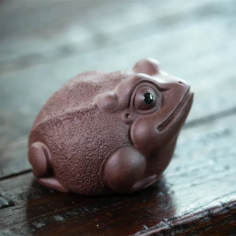 Chinese Purple Clay Tea Pet Lucky Golden Toad Statue Ornaments Handmade Tea Figurine Sculpture Crafts Home Tea Set Decors Gifts