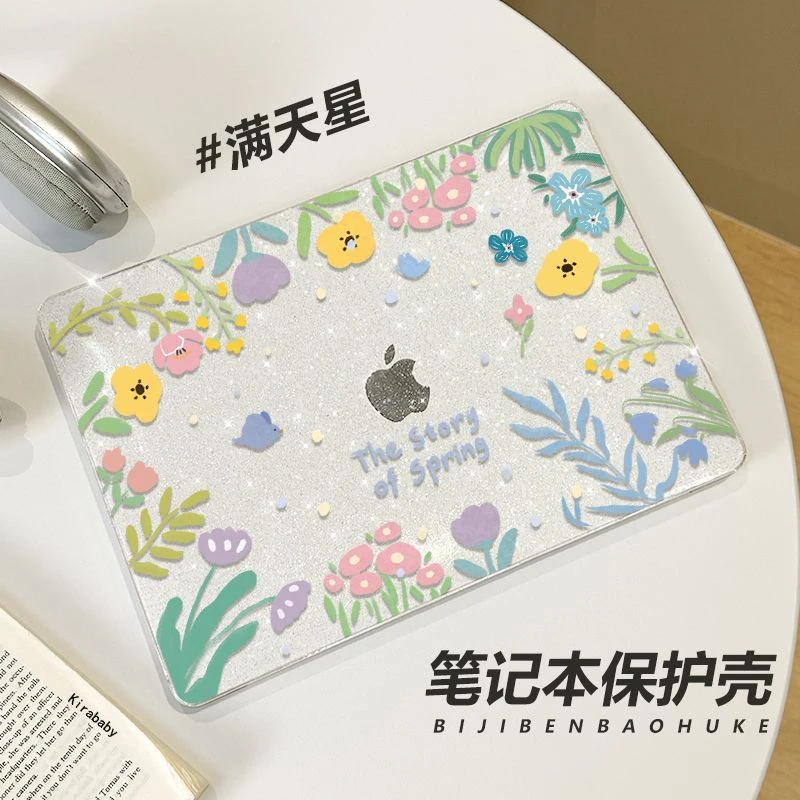 

Ins Flowers Glitter Laptop Case For Macbook Neo A3404 New Air Pro 13 14 15 16 M1 M2 M3 M4 M5 Chip For MacBook Protective Cover
