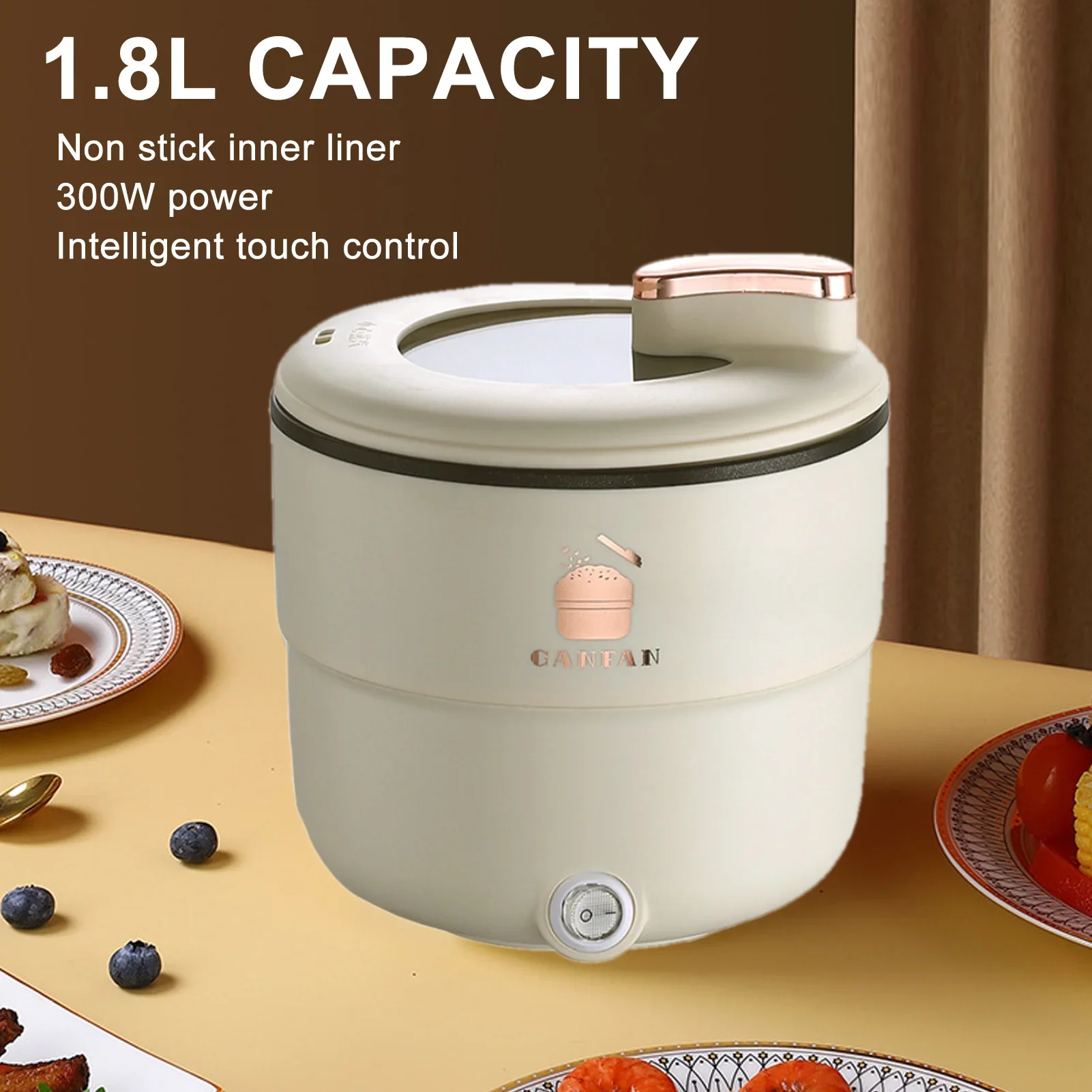 450W  Rice Cooker Multifunctional 1.8L Double Layers Anti Scald Anti Stick  Cooking Pot  Noodles Soup Stewing