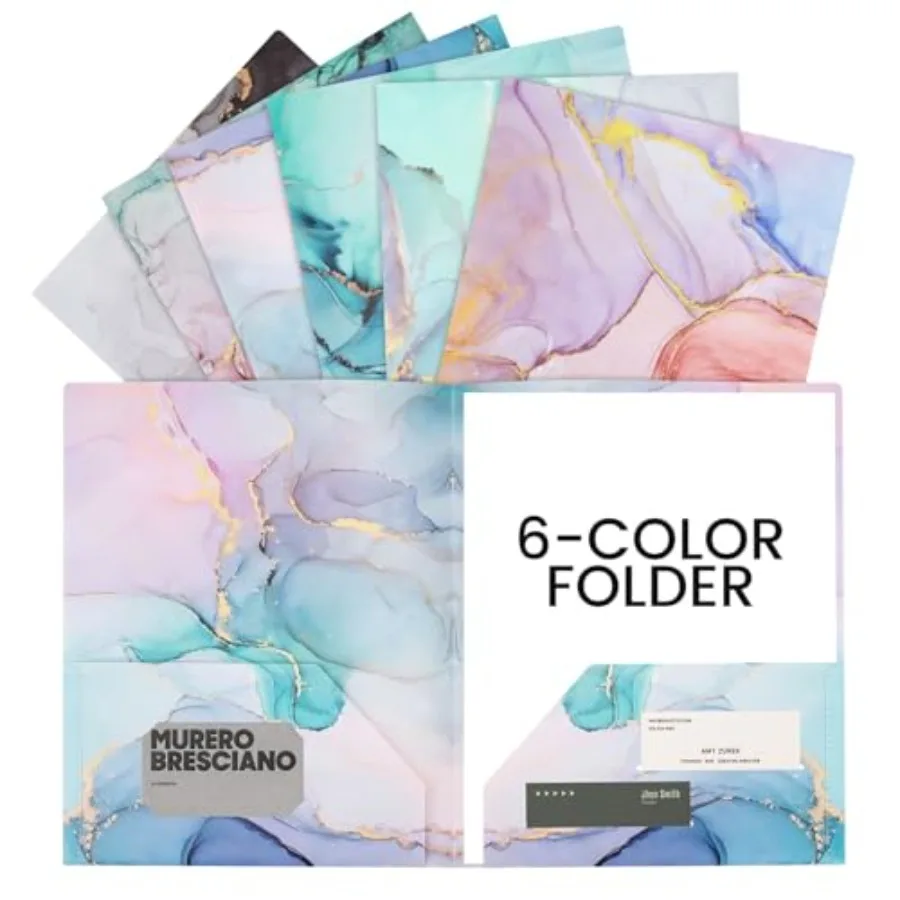

Ddowanx 6 Pack Pocket Folders, Heavy Duty Plastic File Folders with Pockets, Folders for Documents Letter Size, Cute Marble Col