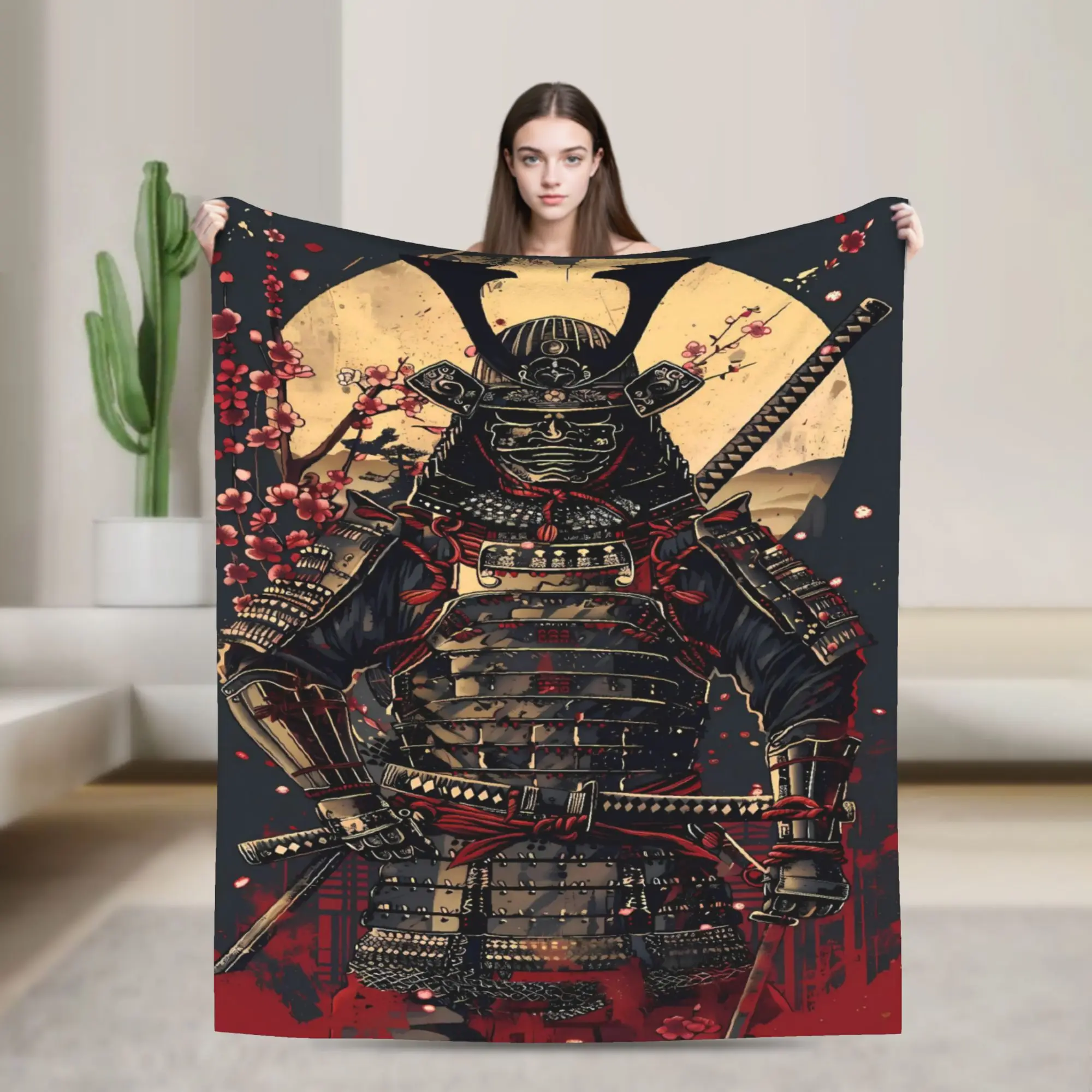 Japan Samurai Spirit Super Soft Blanket  Travel Plush Throw Blanket Novelty Couch Bed Flannel Bedspread Sofa Bed Cover
