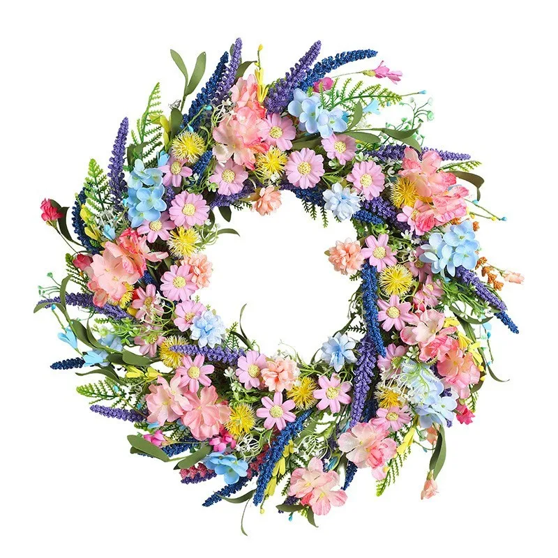 Artificial Daisy Flower Wreath Silk Floral Ring for Front Door Wall Wedding Home Decor，Summer Wreath Outdoor Garden Decoration
