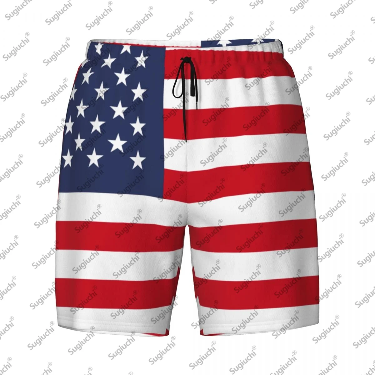 

2025 США Флаг Верхний принт 3D Мужские плавки Гавайский купальный пляж 2 в 1 Быстросохнущие летние шорты для плавания