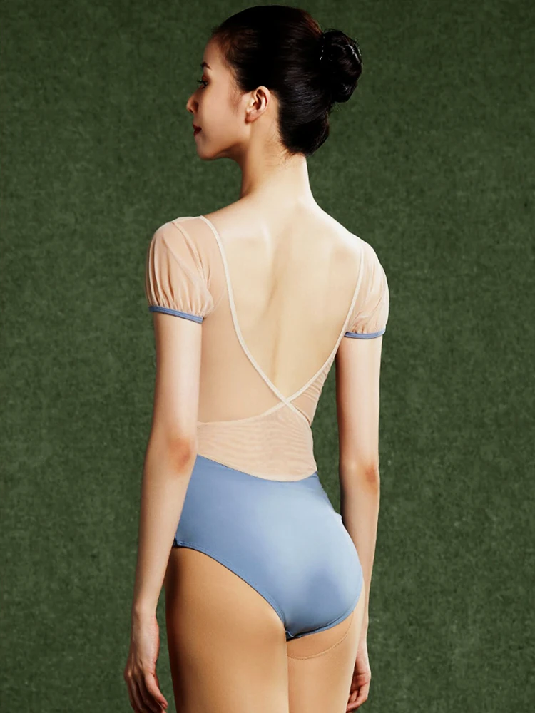 Body per balletto per donna maglia da ricamo body per adulti colletto alla coreana con fibbia nascosta abbigliamento da ballo body per balletto a forma di V