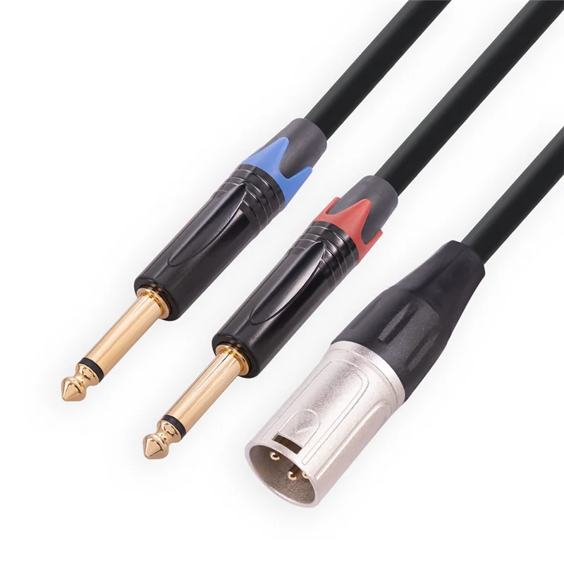 Dual 6.35mm 1/4 In to XLR Male Y Splitter Cable,3Pin XLR Male to Dual 6.35mm Plug Audio Microphone Cable,6.6Feet/2Meters