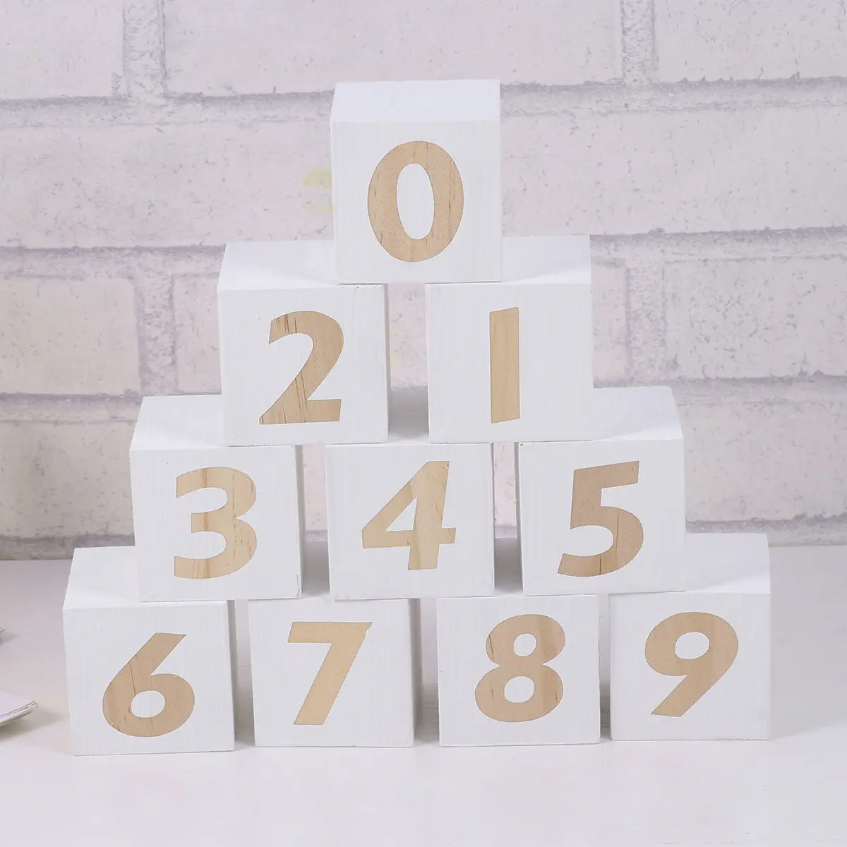

10Pcs 5Cm Smooth Natural Wood Number Cubes 0-9 for Nordic Home Decor Projects Montessori Learning Photo Blocks Wooden
