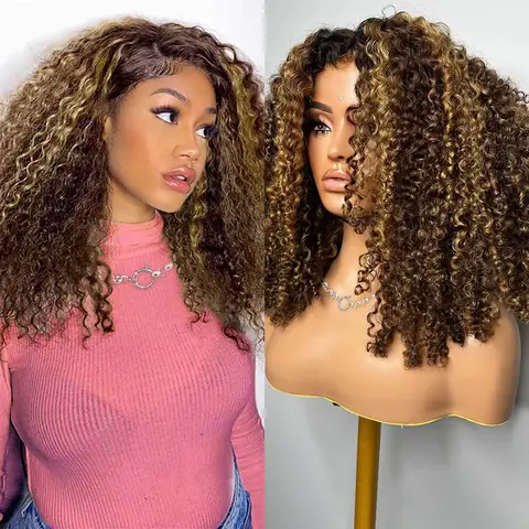 Peluca Bob de cabello humano 100% resaltado Ombre 5X5 Hd peluca con cierre de encaje rizado corto rubio miel color sin pegamento pelucas frontales de onda profunda