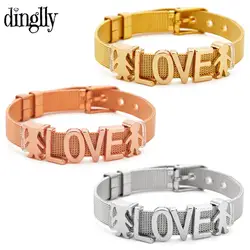 DINGLLY Gold Color Boy LOVE Girls Beads Stainless Steel Mesh Bracelets For Women Original Word Charm Bangle Gift