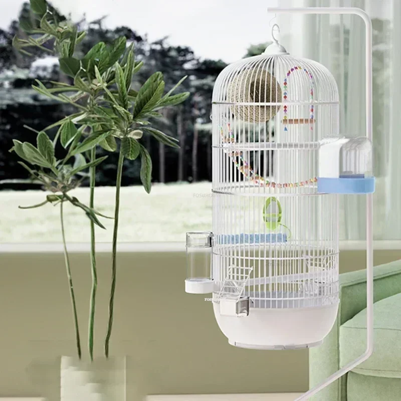 Portable Hook Bird Cages Round Parrot Cage House Bird Accessories Luxury Villa Large Metal Bird Cage Pet Supplies N