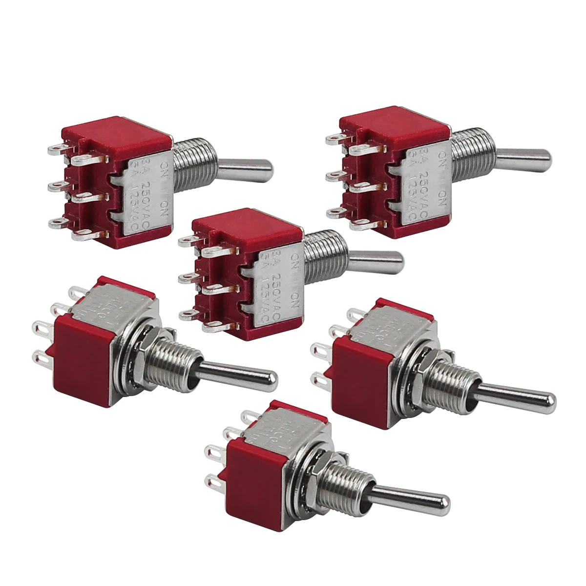 FLEOR 6PCS Red Mini Switch 2-Position 2-way Guitar Toggle Switch DPDT Type ON/ON AC 125V/250V 5A/3A