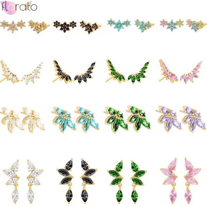 

925 Sterling Silver Needle Irregular Flower Colorful Zircon Stud Earrings for Women Fine Mini Korean Versatile Earrings Jewelry