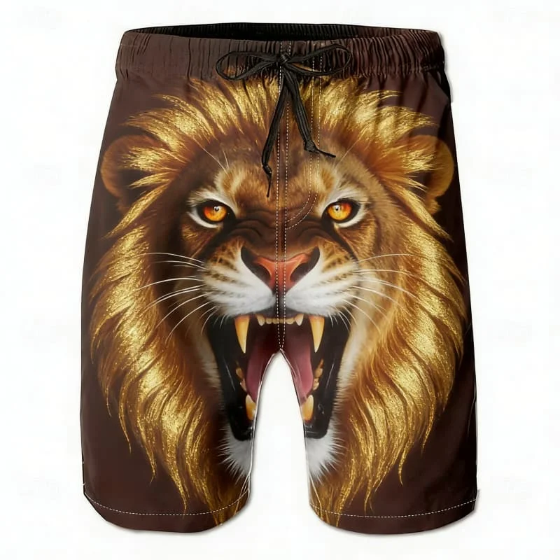 

Men's Casual Stylish Vibrant Lush Wild Beast Print Casual Shorts Casual Fashion For Summer Vacations And Beach Getaways