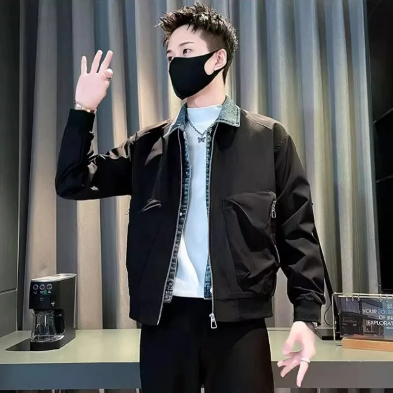 

​2025 New Autumn Winter Men's Denim Jacket Stylish Pseudo Two Piece Layered Design Warm Trendy Casual Wear​