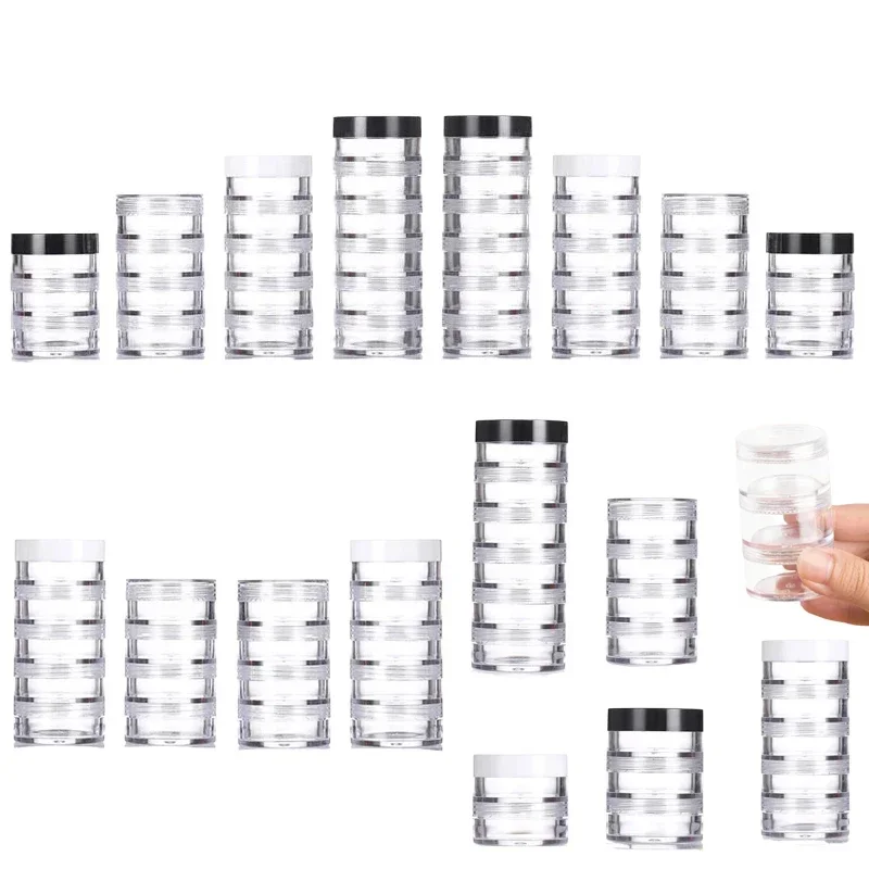 36 Uds. Frascos de cremas multicapa transparentes vacíos de 5g y 10g, cajas redondas de almacenamiento, Mini contenedor de cosméticos para joyería, arte de uñas, manualidades de sombra de ojos