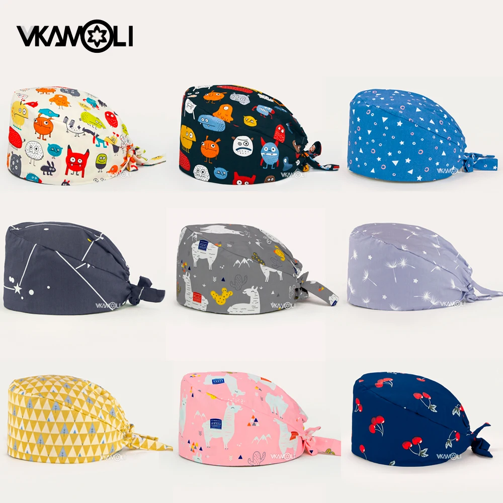 

Cartoon anime print Pet shop hat lab work hat Scrub Caps scrub hats Surgical cap nurses hats for women nurse hat