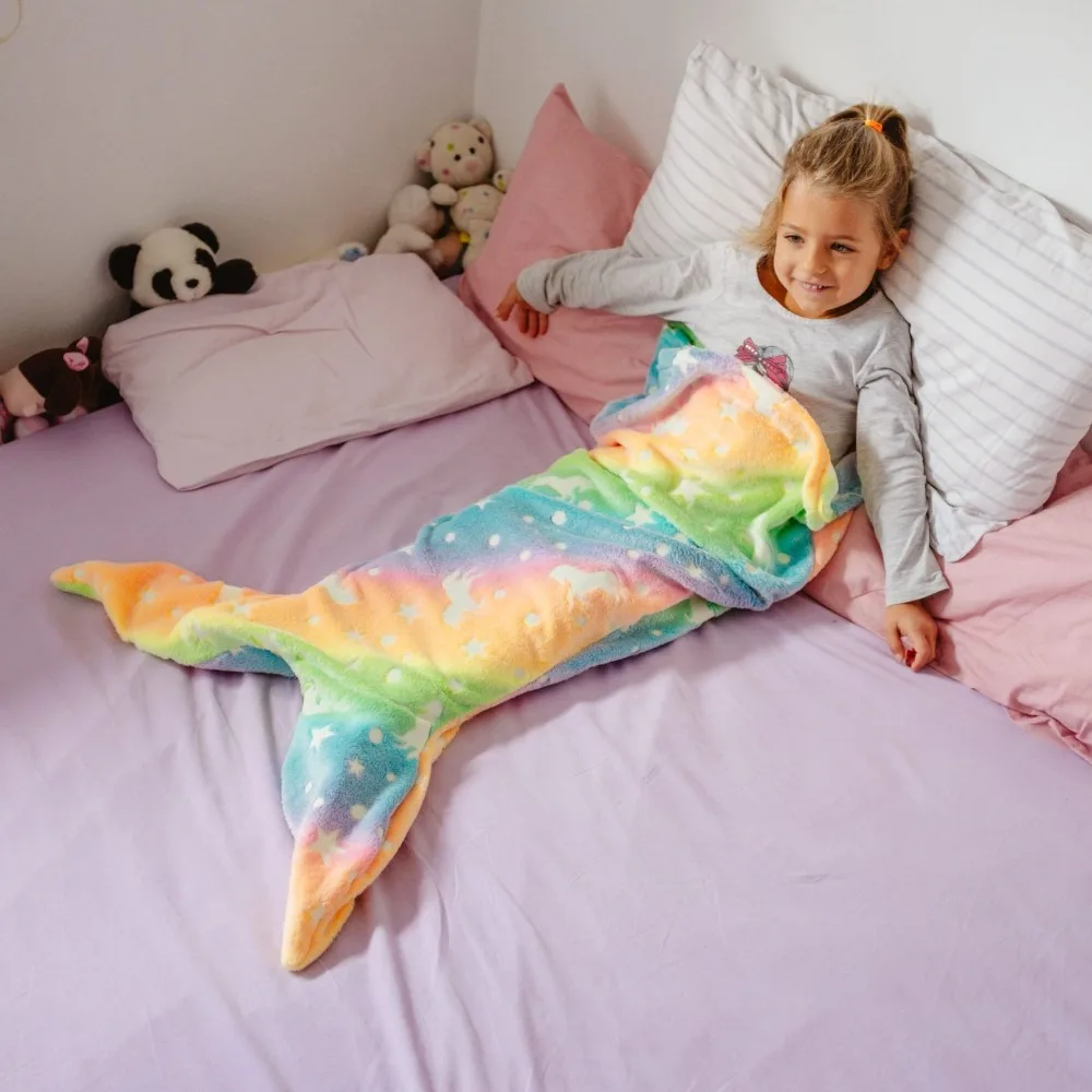 Flannel Mermaid Sleeping Bag Universal Cozy Rainbow Mermaid Blanket Soft Beautiful Mermaid Tail Blanket Shooting Props