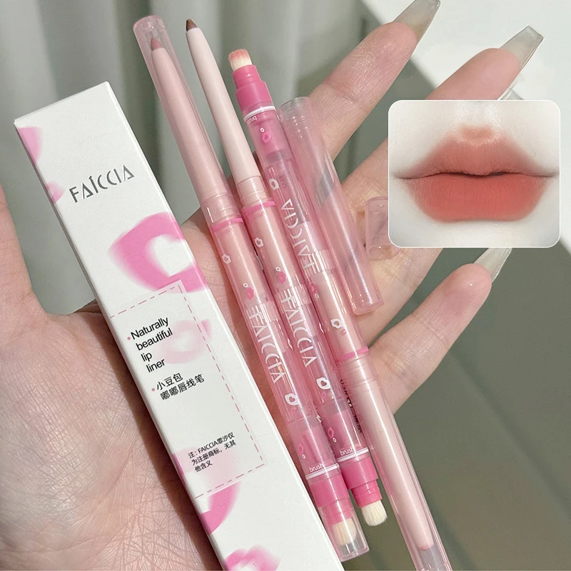 Nude Lip Liner mit Lippenpinsel, weicher Nebel, Kosmetik, Lippenstiftstift, sanfte Farben, mattierter Lippenstiftstift, Lippenkonturierung, Lipliner-Stift
