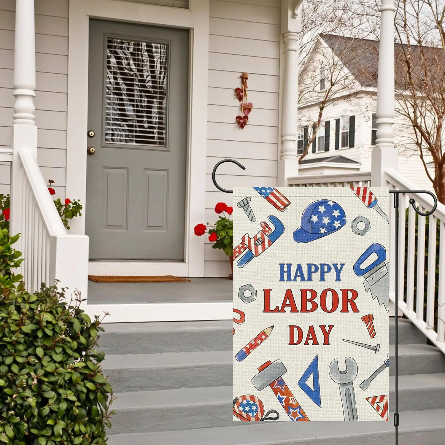 Happy Labor Day Garden Flag 12x18 Inch Double Sided for Outside, Small Burlap Tools Labor Day Flag USA Labor Day Yard Outdoor De